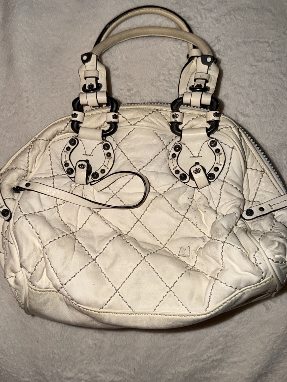Juicy Couture White Quilted Leather Shoulder Bag with Black Trim